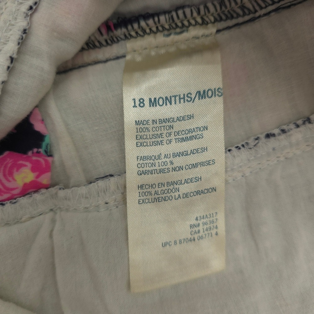 OshKosh B'gosh Girls Denim Overall Dress Floral Gingham Eyelet Tiered 18 Months - Picture 3 of 5
